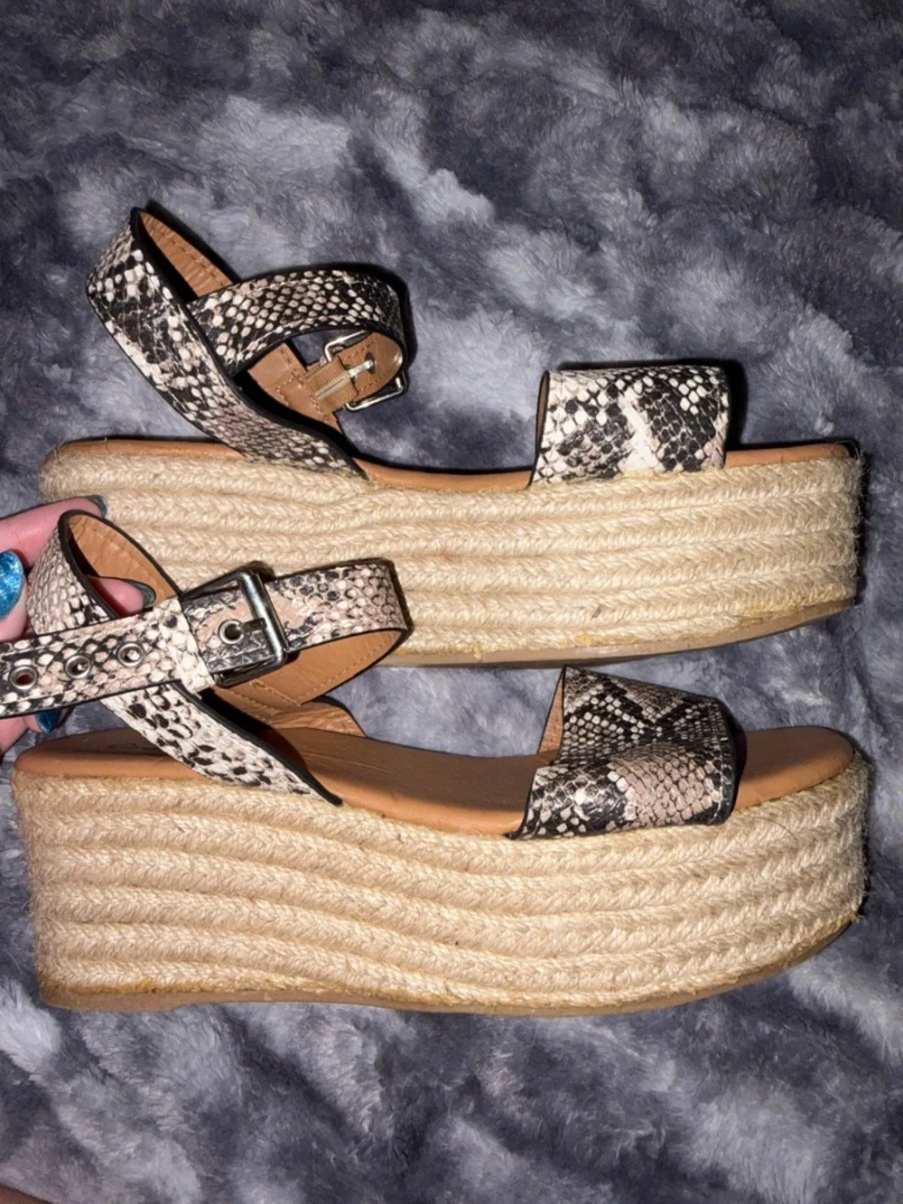 Qupid Snake-Print Espadrille Slides